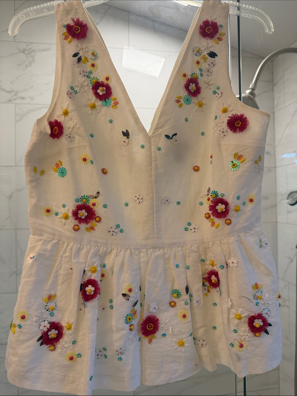 J. Crew white beaded Sleeveless Peplum Top linen cotton 4